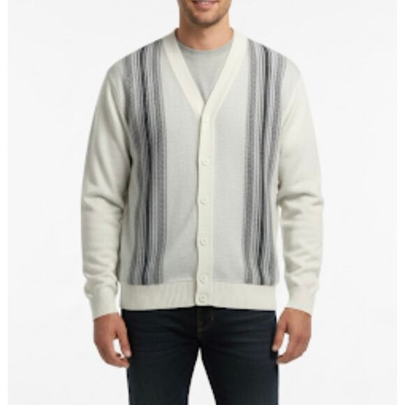 Norman Rockwell Grandpa V Neck Cardigan Sweater White Blue Pockets Size XL - Picture 1 of 10